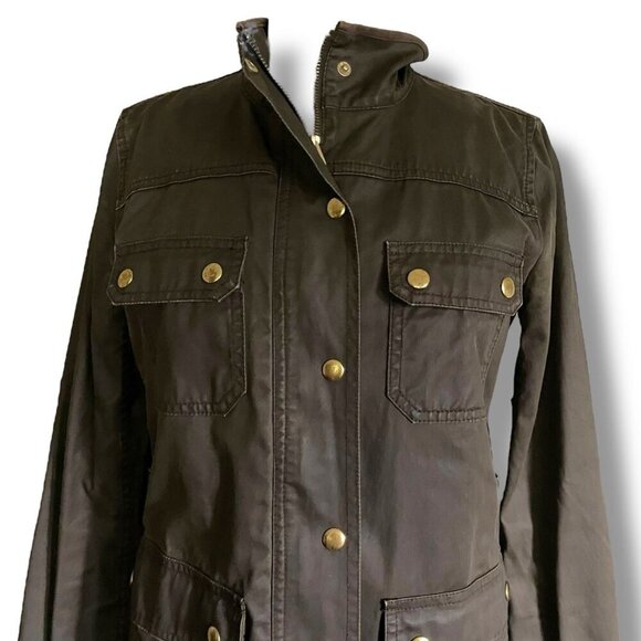 J Crew Womens Downtown Field Jacket Sz Small Olive Green Waxed Cotton Military - Picture 4 of 8